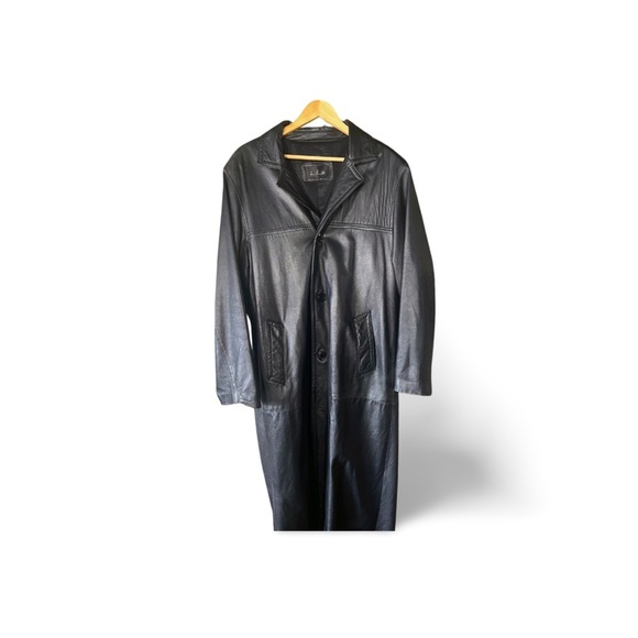 2DM Black Leather Trench Coat – Matrix Era, 90s Minimal Gothic - Picture 2 of 8